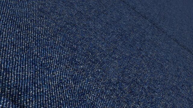 Cool Cinematic Movement Along Italian Blue Twill Flannel Wool Fabric with Angled Perspective, Balanced Lighting and Fine Diagonal Weave Details