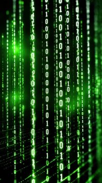 Abstract green digital binary code background representing data streams and futuristic technology