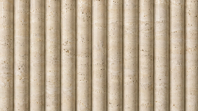 Travertine fluted wall texture, ribbed beige stone panel background, minimalist architectural limestone surface with vertical parallel lines