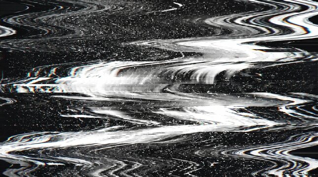 Wavy crt television screen distortion with analog static noise and digital glitch waves, dark retro vhs scanlines overlay texture for modern psychedelic video editing and media projects.