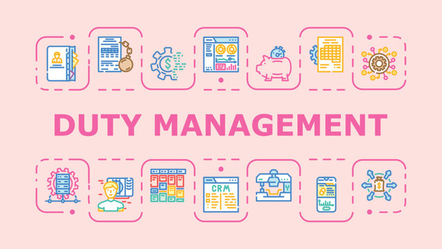 Duty management banner infographic. Organization tasking, planning responsibility, roster shift icon vector illustration