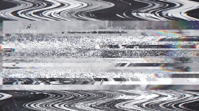 Vintage CRT television screen with wavy signal distortion and analog scanlines noise. Retro VHS tape static overlay texture for cyberpunk media, gaming graphics and vintage aesthetic.