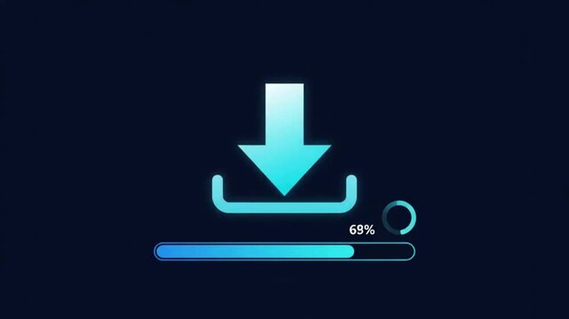 Animated download arrow with loading progress bar and success checkmark