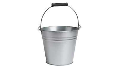 Isolated metal bucket with a black handle, empty and clean, useful household container © Erik