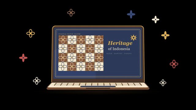 Laptop displaying indonesian batik heritage on transparent background