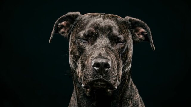 pitador dog close up isolated on black background video