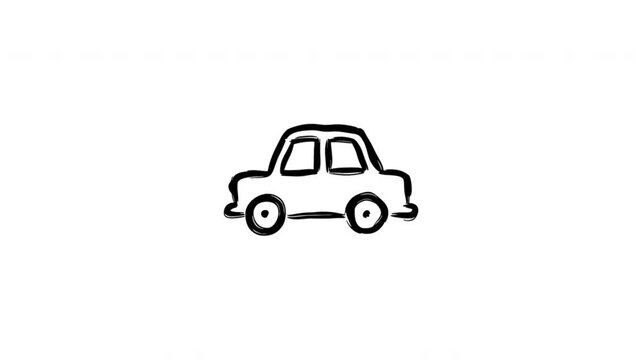 Taxi Car For Urban Transportation And Passenger Pickup Hand Drawn Doodle Animation. Cab Vehicle And City Travel Service. Public Transit Symbol For Wayfinding. 4K Loop With Alpha Channel.