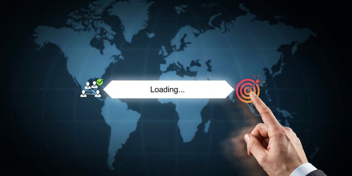 Business professional hand touching digital interface with loading