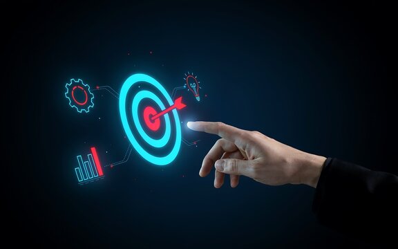 Businessman touching digital target icon for business strategy and