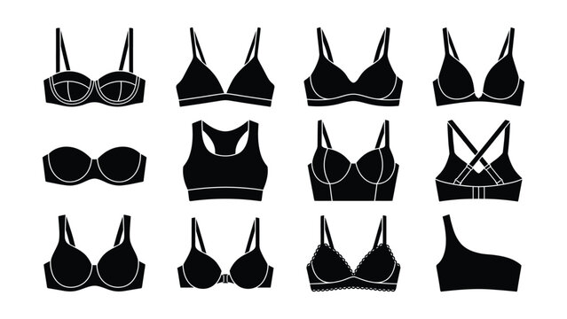 Variety of stylish black bra designs with different cup shapes and straps