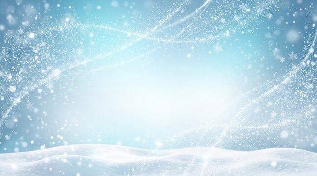 A serene and sparkling abstract winter holiday background with gently falling snow and shimmering light effects, creating a magical festive atmosphere, perfect for christmas.