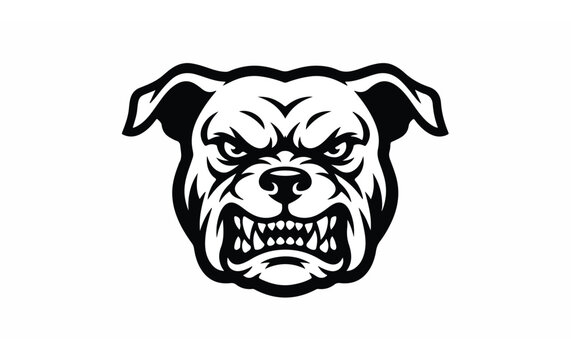 Aggressive Black And White Bulldog Skull Illustration.