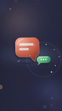 Animated speech bubble with typing indicator and check marks representing a digital chat reply.
