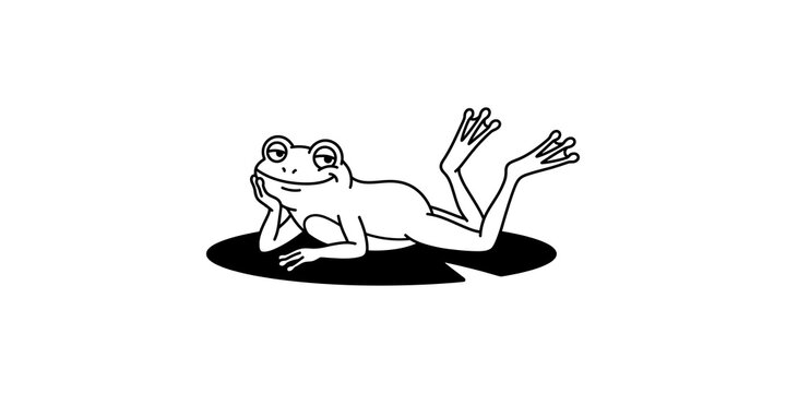 Cartoon frog character resting on lily pad for nature and wildlife themes graphic resources.