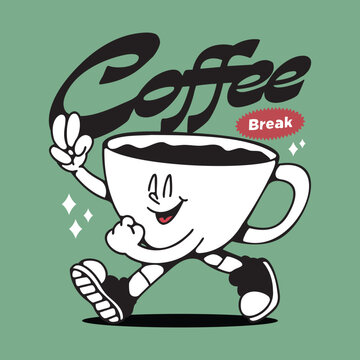 walking mascot coffee cup illustration