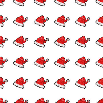 Repeating Red Santa Hat Pattern on a Light Background