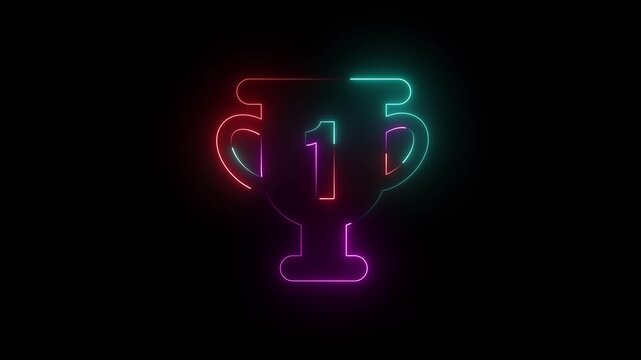Neon glowing trophy cup icon with number one
