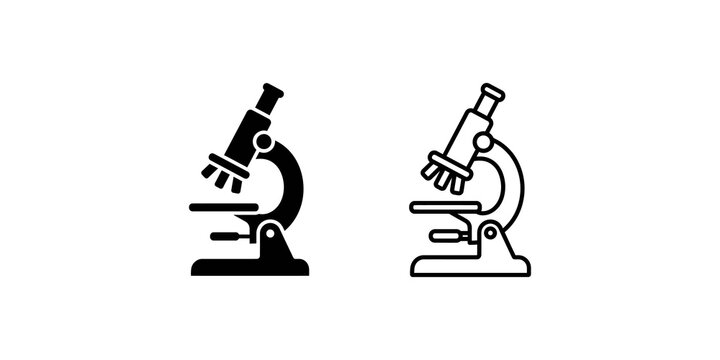 Scientific optical microscopes collection featuring solid black and outline styles for laboratory research.