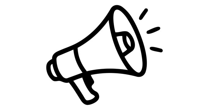 Minimal megaphone icon in black silhouette style, loudspeaker announcement and marketing symbol, simple communication vector png