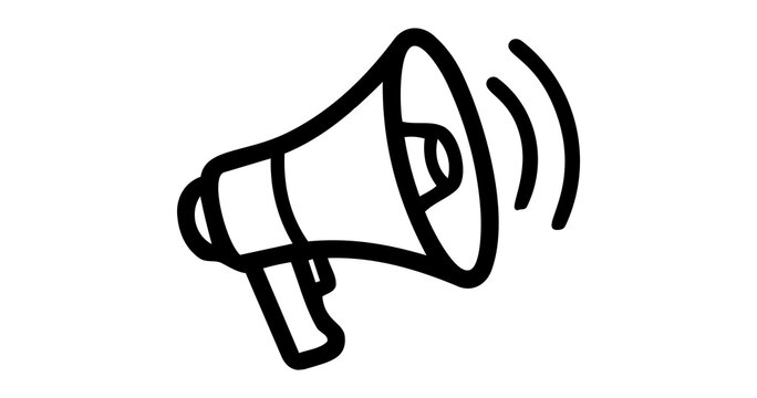 Minimal megaphone icon in black silhouette style, loudspeaker announcement and marketing symbol, simple communication vector png