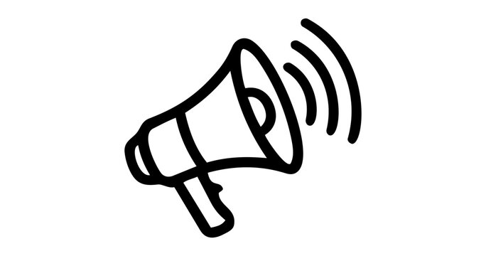 Minimal megaphone icon in black silhouette style, loudspeaker announcement and marketing symbol, simple communication vector png