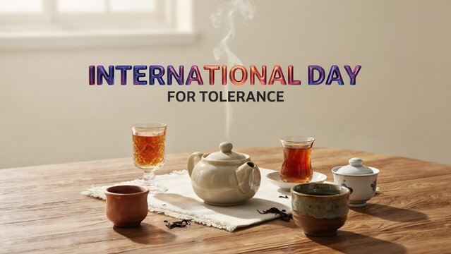 International day for tolerance concept with a steaming teapot and