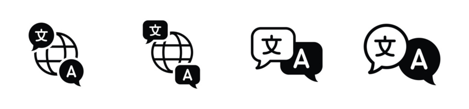 Vector translate language symbols for app, website, UI design, and transparent vector graphics. Language translation icon with chat bubbles