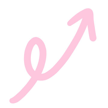 A whimsical pink arrow curving upwards, suggesting progress or direction