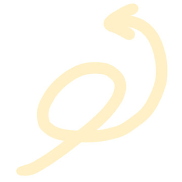 A simple, pale yellow arrow drawn in a spiral motion on a white background
