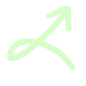 A light green arrow drawn with a single, fluid stroke, suggesting movement and direction. The arrow is curved and appears to have a glowing effect, against a clean white background