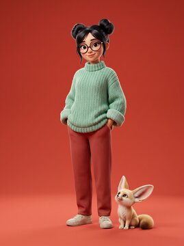 Charming 3D Animated Character with Fennec Fox.