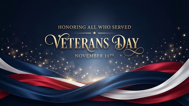 Festive veterans day background with american flag colors and a city skyline