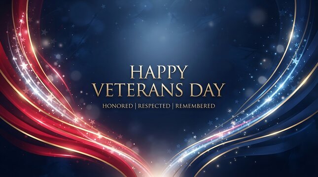 Abstract patriotic background with red white and blue light trails honoring veterans day