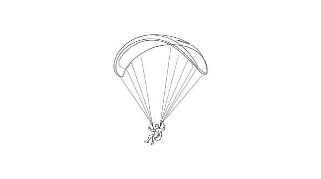 Paragliding Person Flying Parachute Minimal One Continuous Line Art Drawing