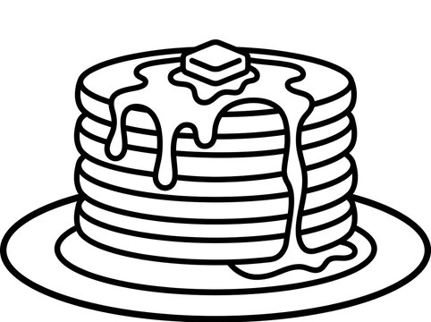 Stack of delicious sweet pancakes with butter and syrup isolated on transparent background