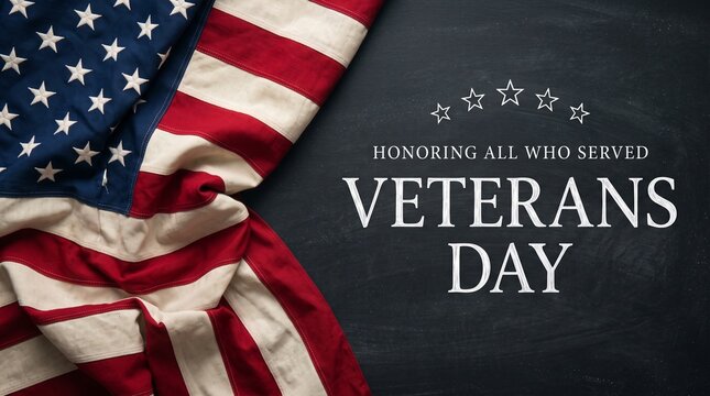 Veterans day tribute with american flag and stars background