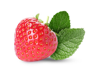 Fresh strawberry and green mint leaves isolated on white © New Africa