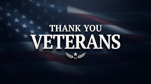 Thank you veterans patriotic message with blurred american flag in the background