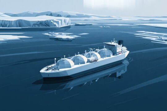 Isometric LNG Carrier in Arctic Waters &acirc;&euro;&ldquo; Cold Sea Transportation Illustration