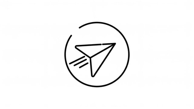 Minimalist paper airplane flying inside circular boundary animation