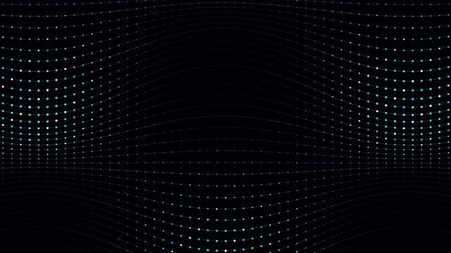 Curved Surface Lattice 3d wave warp dot cloth motion video rendered with EMERALD CYAN BLOOM glowing parametric dot fabric matrix. Ideal for digital textile design, digital textile design, architectura