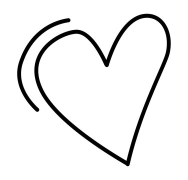 Hand drawn heart doodle with motion line, black outline love symbol vector on white background