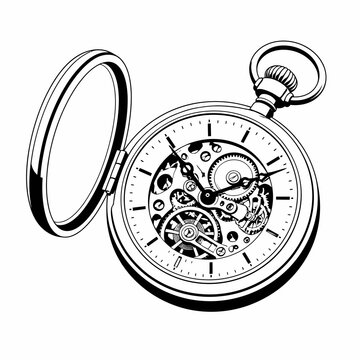 Vintage Skeleton Pocket Watch Vector Illustration