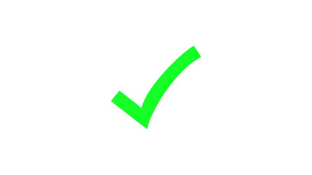 Bright green checkmark symbol appearing smoothly on clean white background indicating correct choice and approval