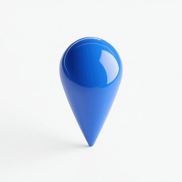 Blue map marker icon with teardrop inversion, glossy 3D rendering on white