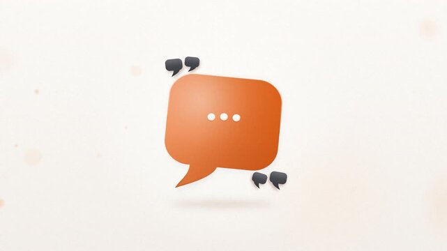Animated orange speech bubble with quotation marks for messaging and customer support concepts.
