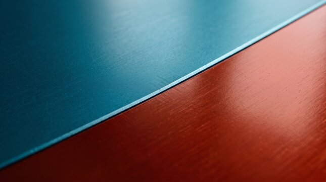 Intersecting anodized metal planes in cyan and red