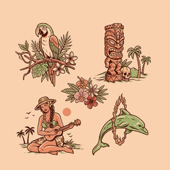 Beach club. Endless summer artwork. Tropical vintage design. Aloha Hawaii island life. Summer vacation print. © Kanthi