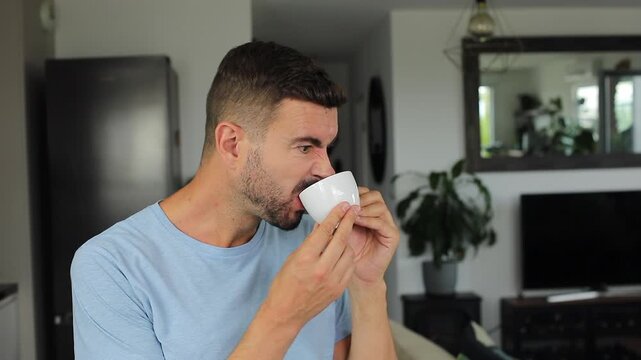 Man Disgusted by Bad Coffee at Home