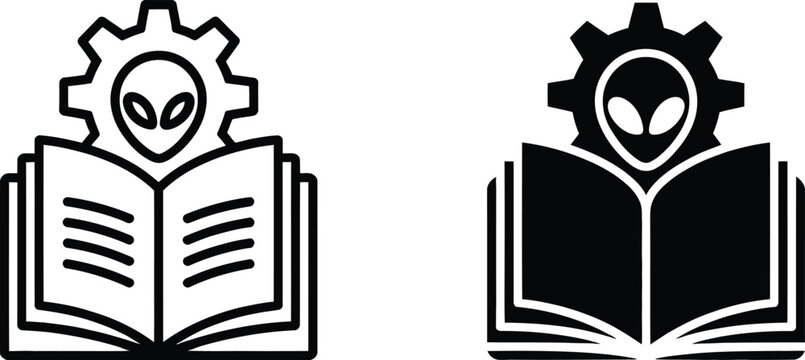 Alien reading book with gear icon vector illustration